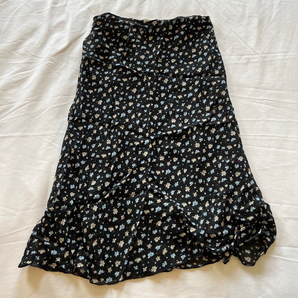 Habana Vintage Y2K navy floral ruched midi skirt XS